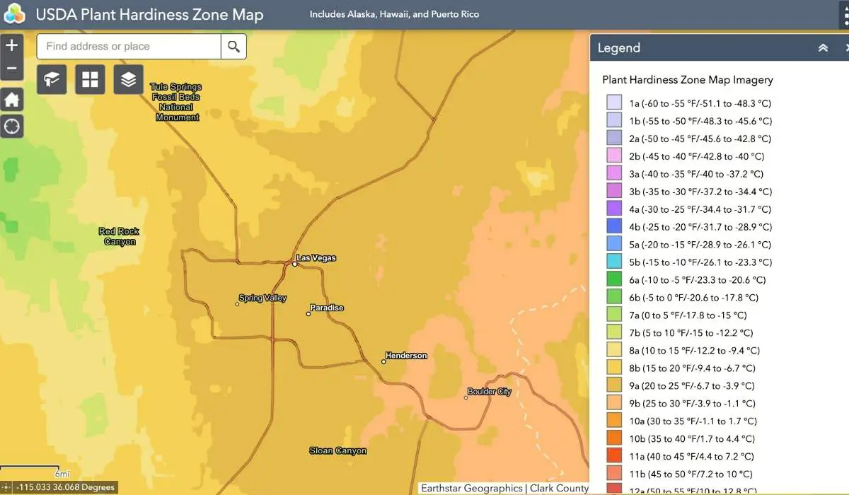 USDA Plant Hardiness Zone Map for Las Vegas, Nevada