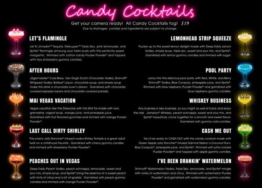 candy cocktail menu