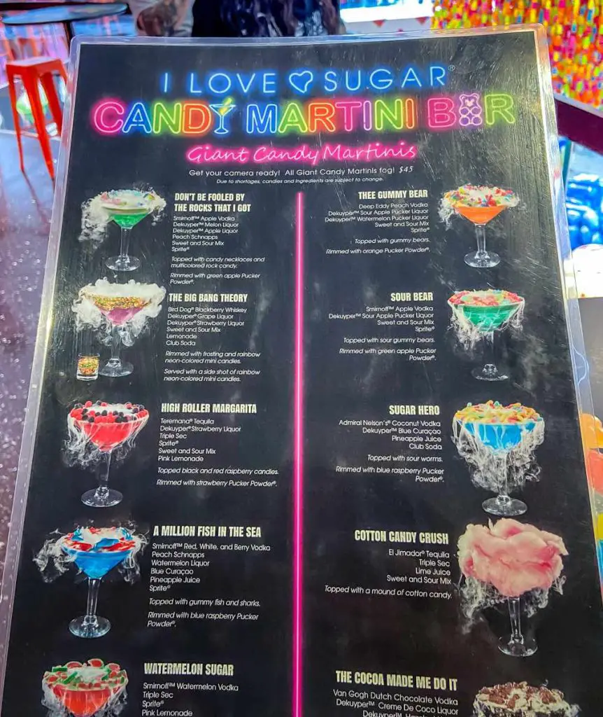 candy martini bar menu vegas