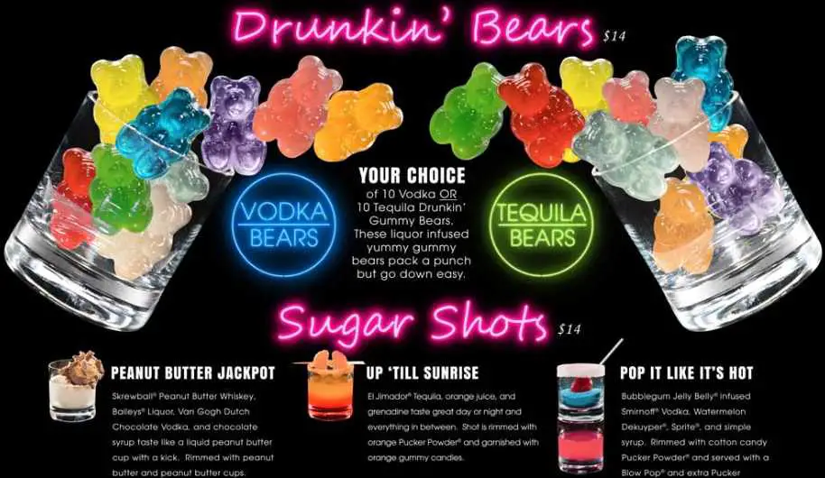I Love Sugar Las Vegas (Candy Martini Bar) - Menu, Prices & Hours 11 drunkin' bears and sugar shots at Candy Martini Bar at I Love Sugar in Las Vegas