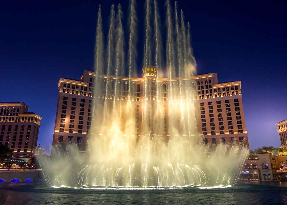 The Bellagio Fountains at night.