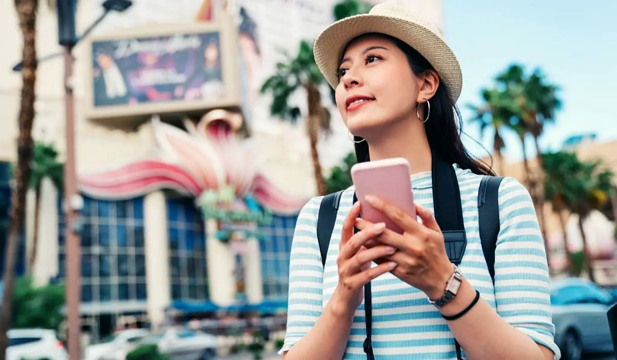 A woman walking and exploring the Las Vegas Strip alone