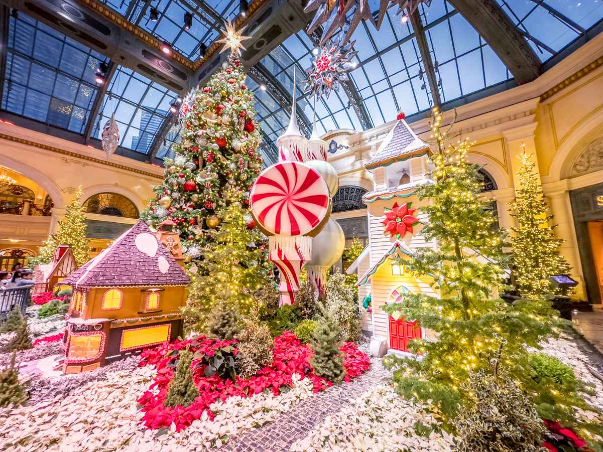 Snowy village at Bellagio Conservatory, Christmas 2022