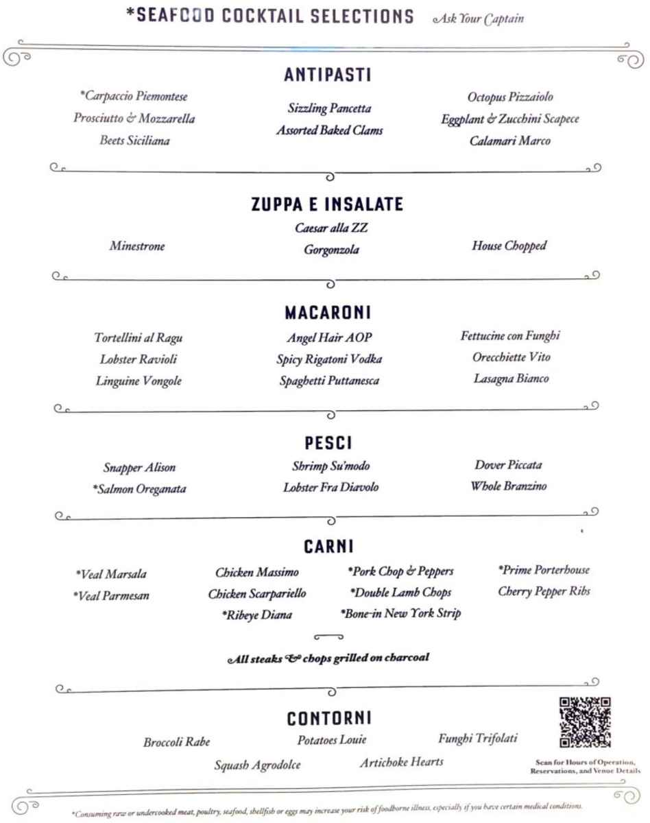 Carbone menu at Aria Resort & Casino in Las Vegas