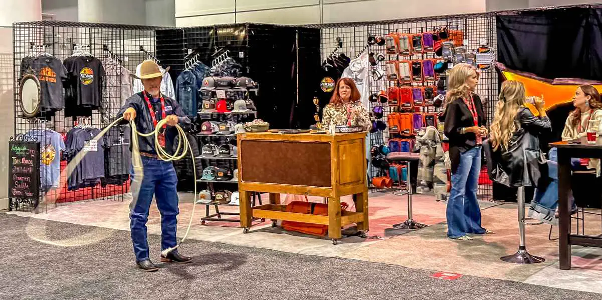 A roping demonstration on the show floor at Cowboy Christmas.