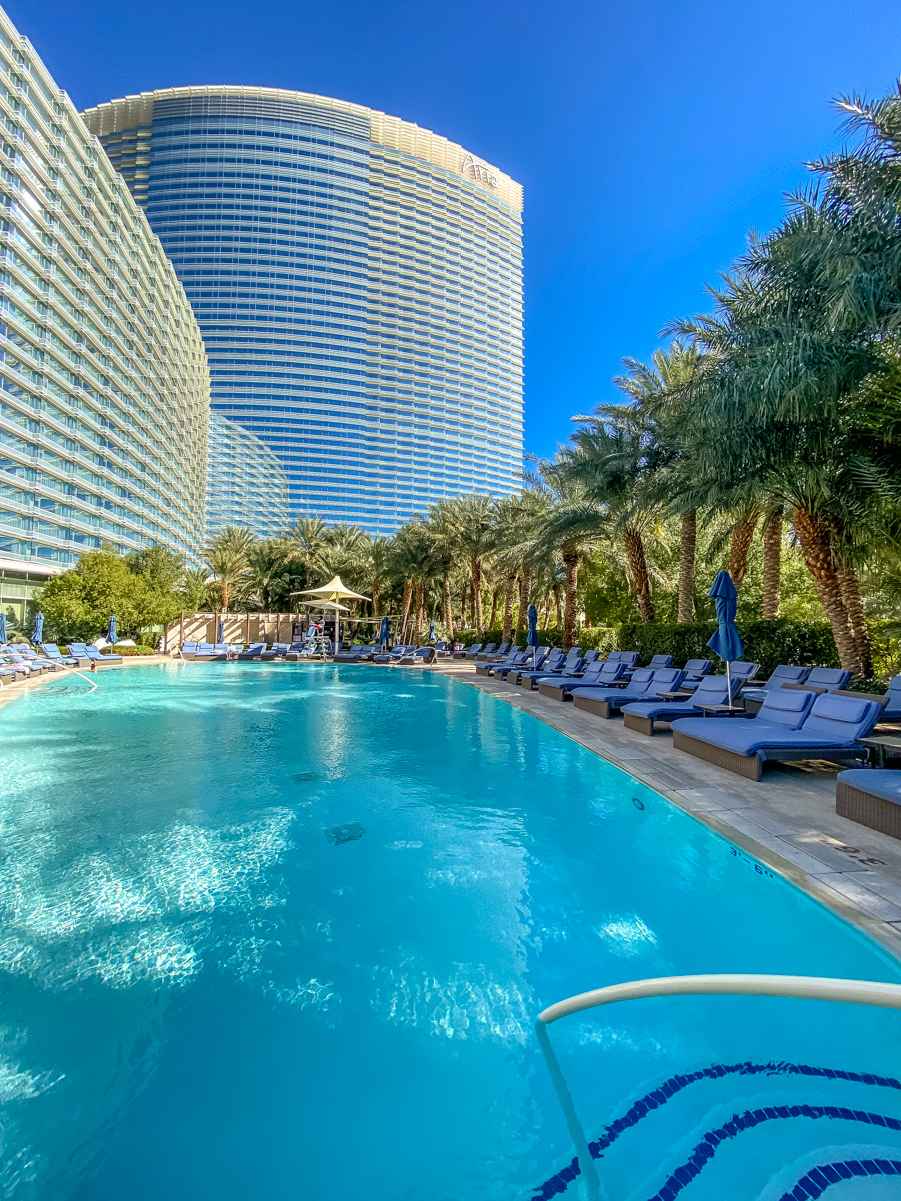 The Sky Pool at Aria Resort & Casino is open and heated during March