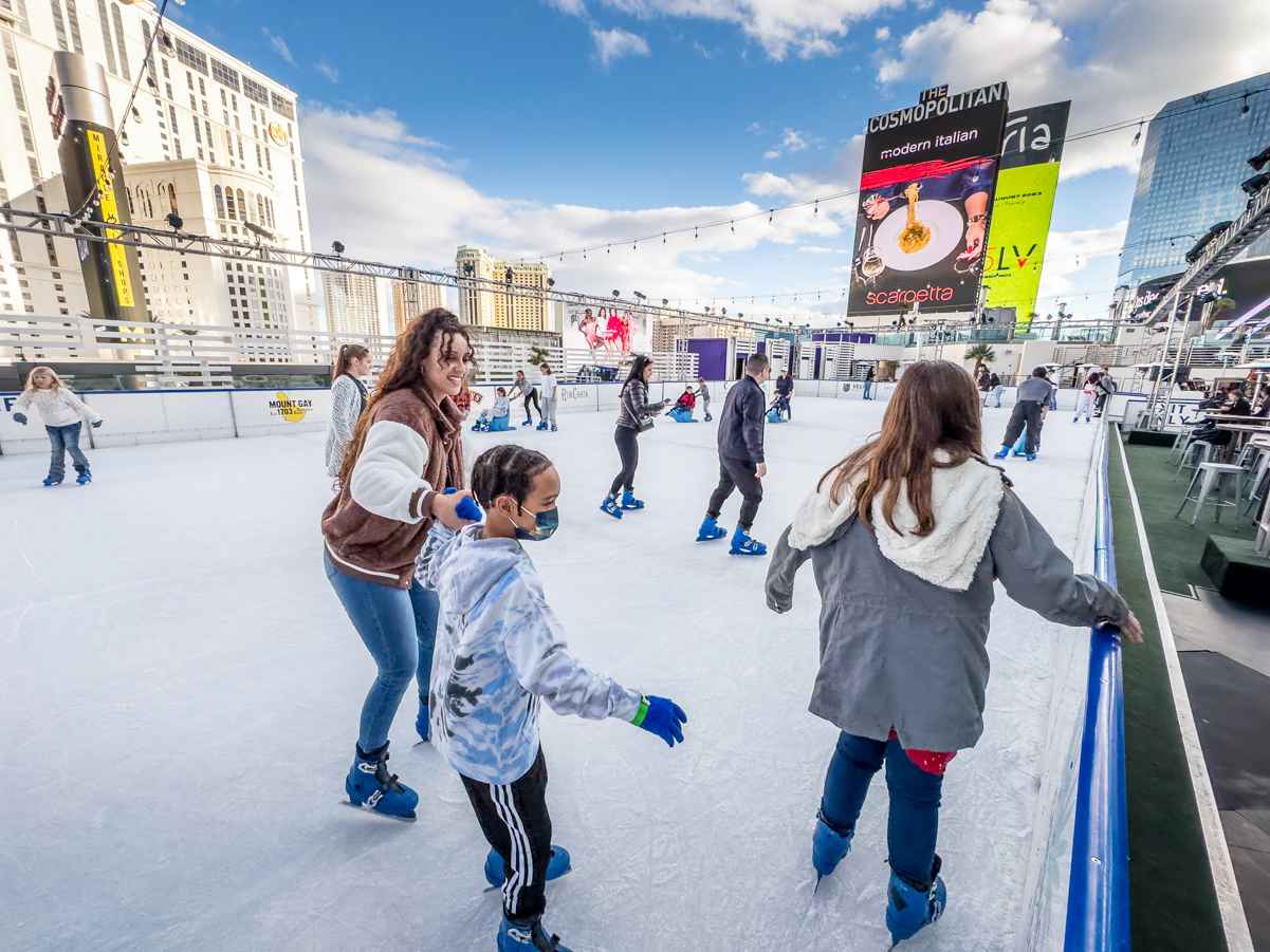 Are Las Vegas Pools Heated in Winter? (List of 22 Heated Pools) 6 ice skating on top of the pool at the cosmopolitan of las vegas