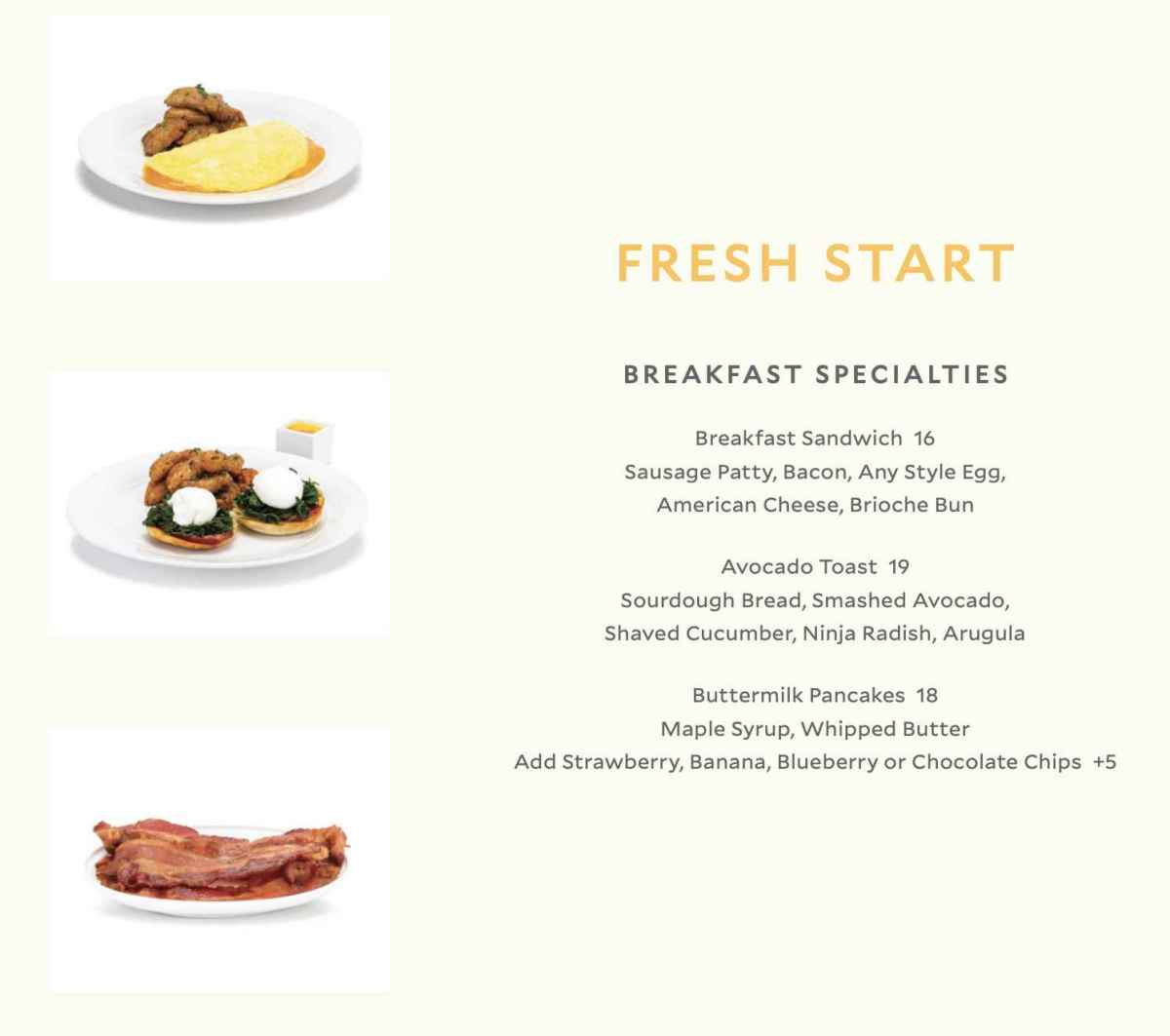 Vdara's in-suite breakfast menu