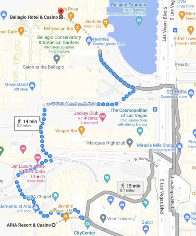 Walking To Bellagio From MGM Grand Vdara Aria Mandalay Bay How Walking From Aria To Bellagio Map 768x923 