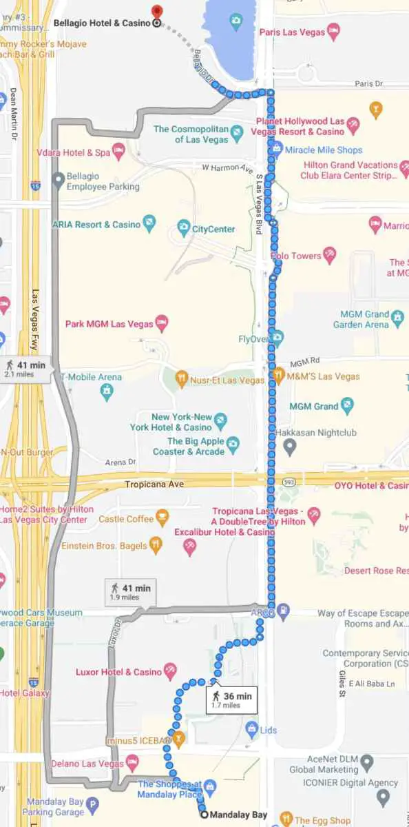 How long to walk from Mandalay Bay to Bellagio