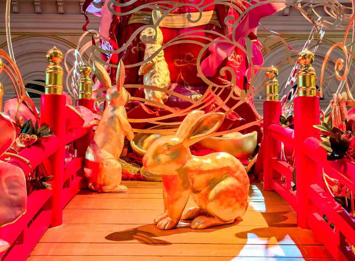 Golden rabbits at Bellagio Conservatory 2023 Lunar New Year display