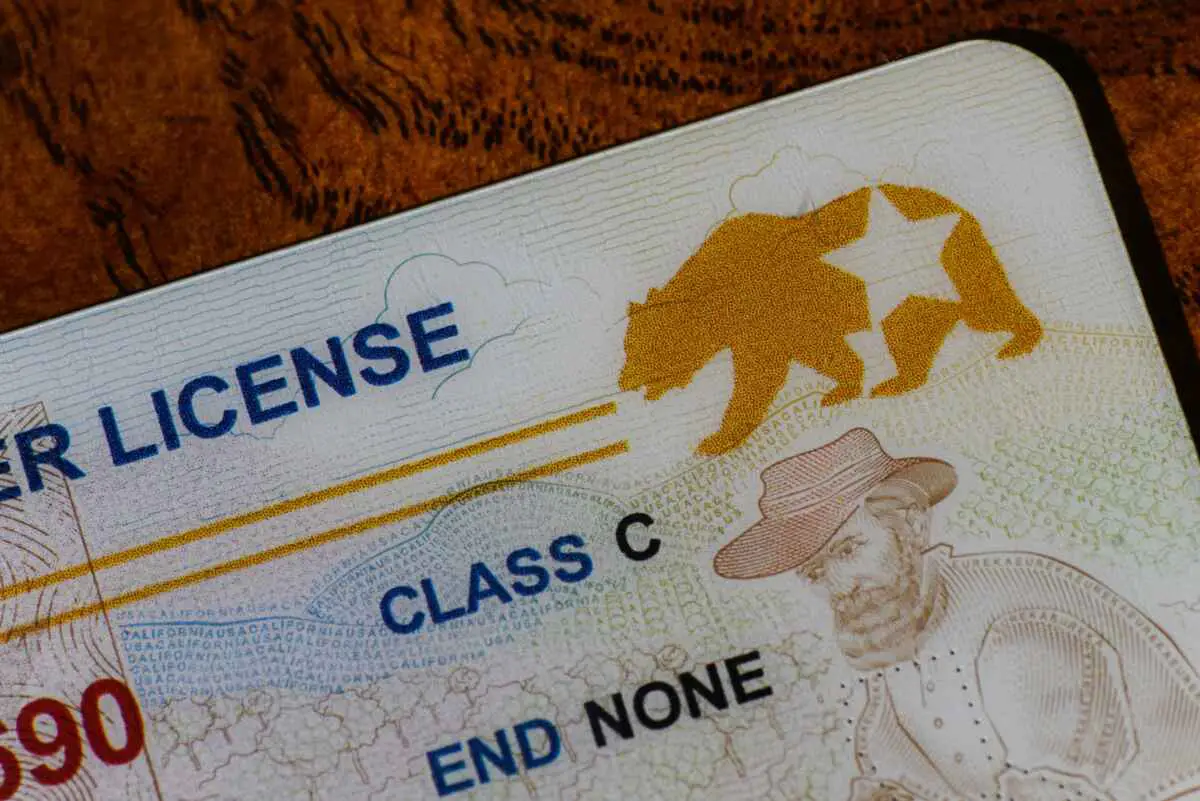 Close-up of a REAL-ID logo and star on a California drivers license.