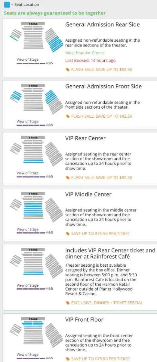 V Ultimate Variety Show seating chart