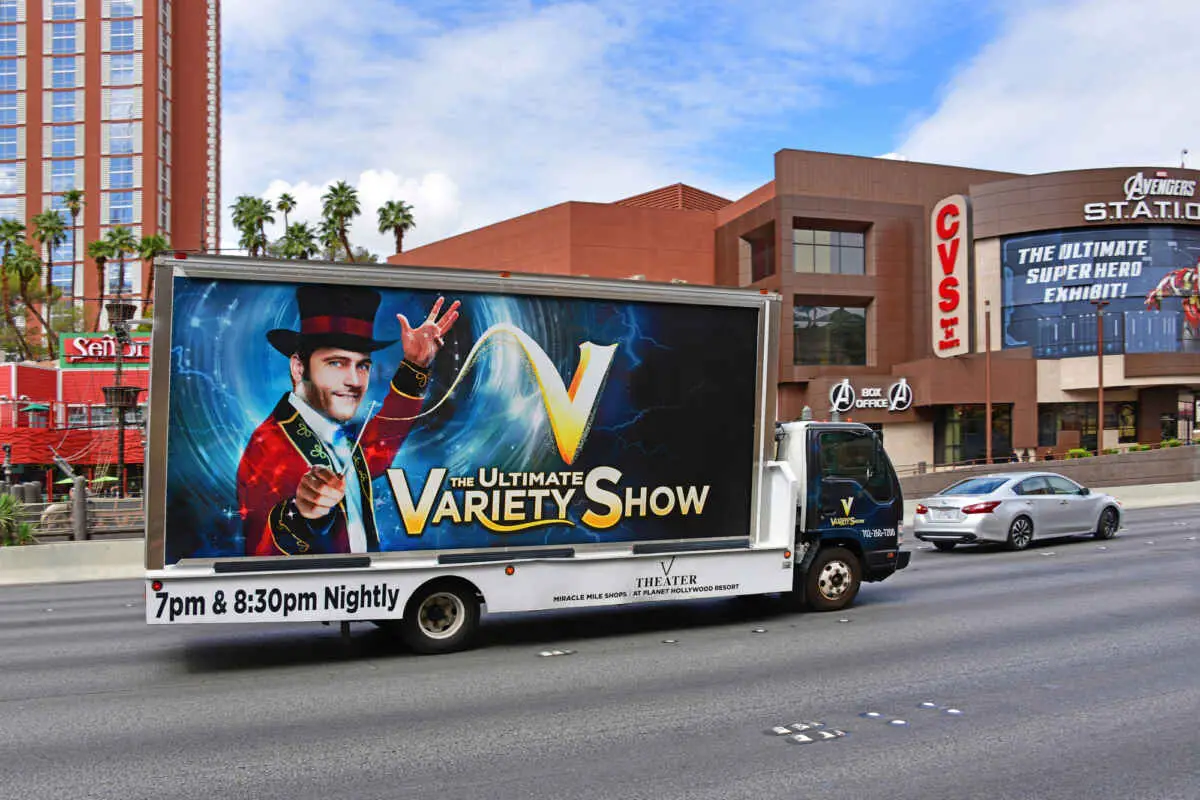 Sign board advertising V The Ultimate Variety Show in Las Vegas