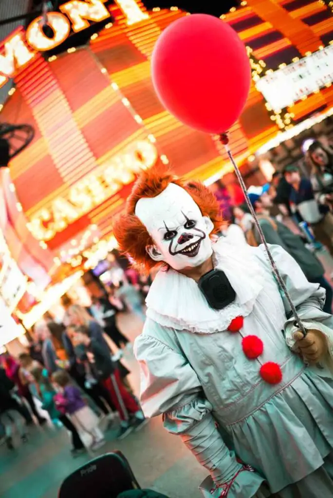 A Fremont Street character in scary clown costume