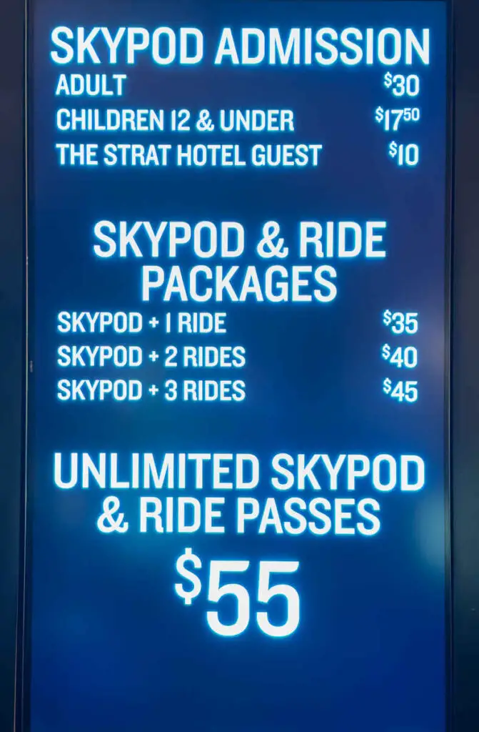 The Strat Skypod admission and ride packages.