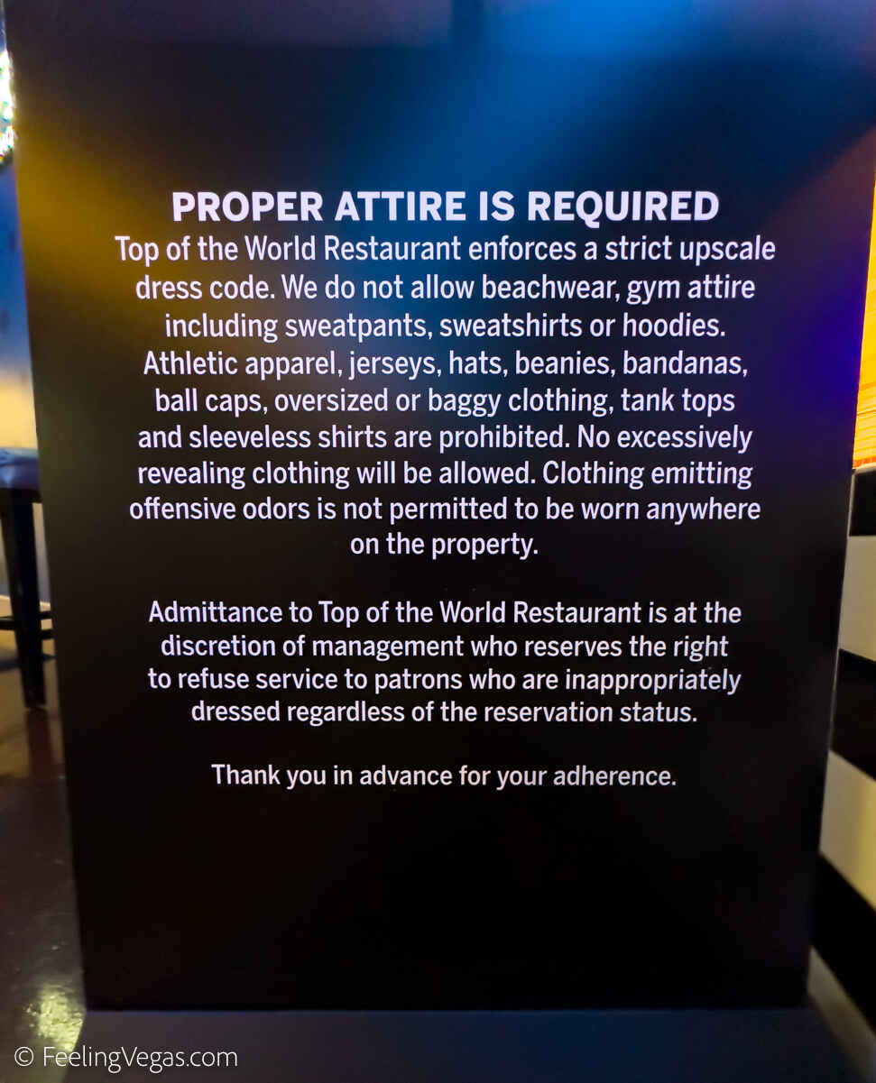 Dress Code for Top of the World Restaurant in Las Vegas (Stratosphere